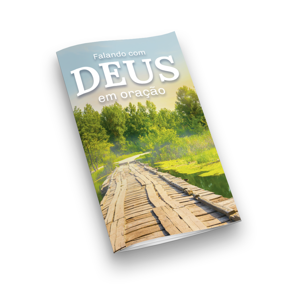 Capa do livrete Falando com Deus em oração, com um caminho de madeira junto à natureza